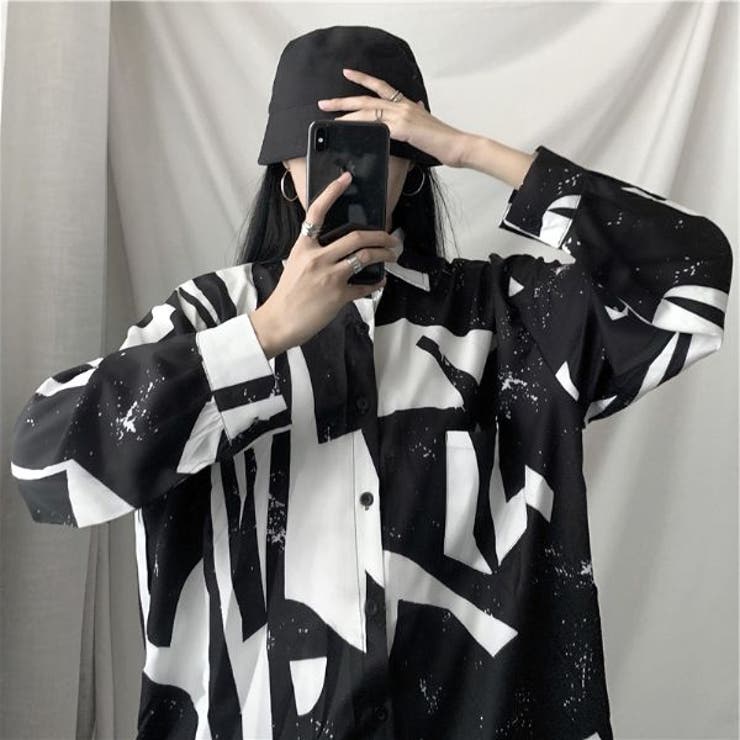 柄シャツ ブラック×ホワイト モノトーン | Decorative  | 詳細画像3 