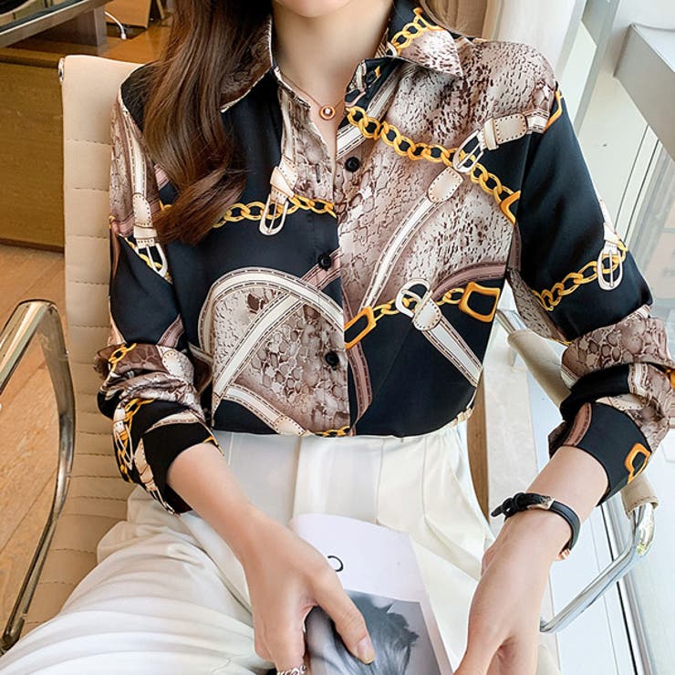 柄シャツ ベルトチェーン柄 長袖[品番：DCTW0003546]｜Decorative