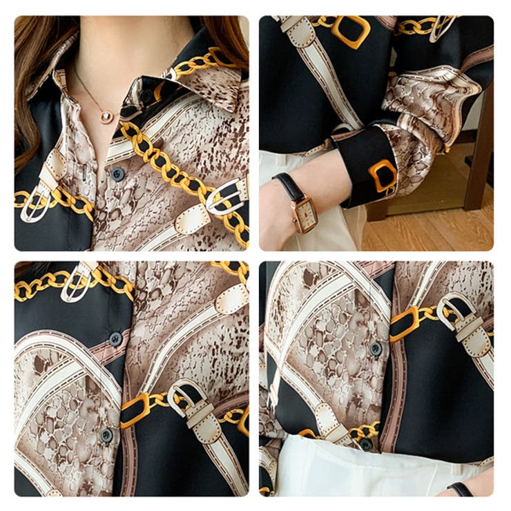 柄シャツ ベルトチェーン柄 長袖[品番：DCTW0003546]｜Decorative