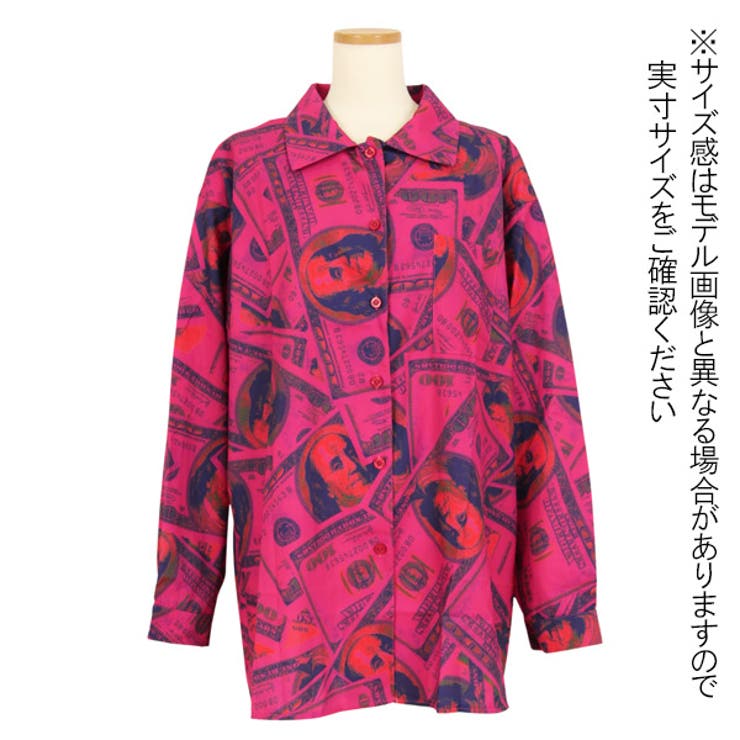 柄シャツ 紙幣柄 ピンク[品番：DCTW0003549]｜Decorative