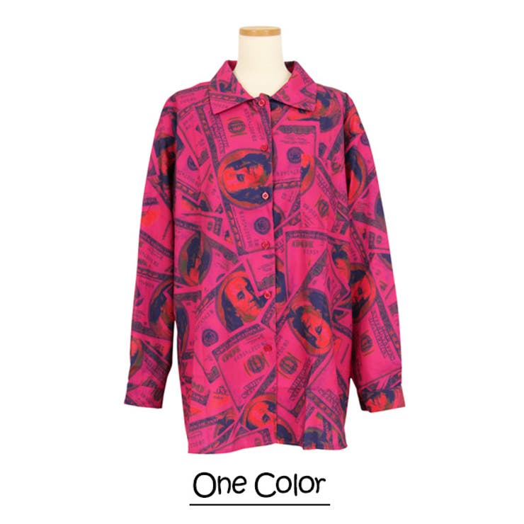柄シャツ 紙幣柄 ピンク[品番：DCTW0003549]｜Decorative
