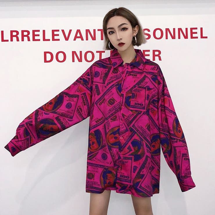 柄シャツ 紙幣柄 ピンク[品番：DCTW0003549]｜Decorative