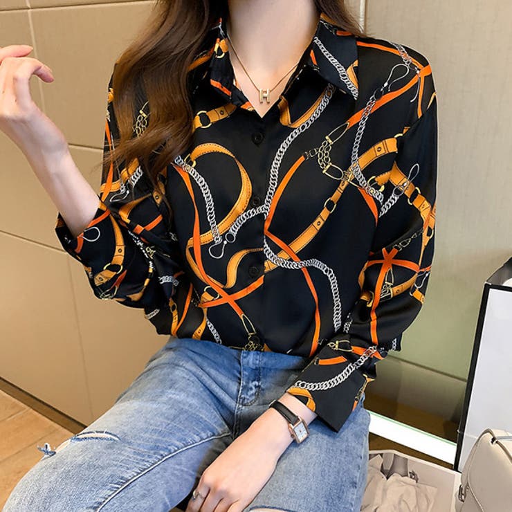 柄シャツ ベルトチェーン柄 長袖[品番：DCTW0003710]｜Decorative