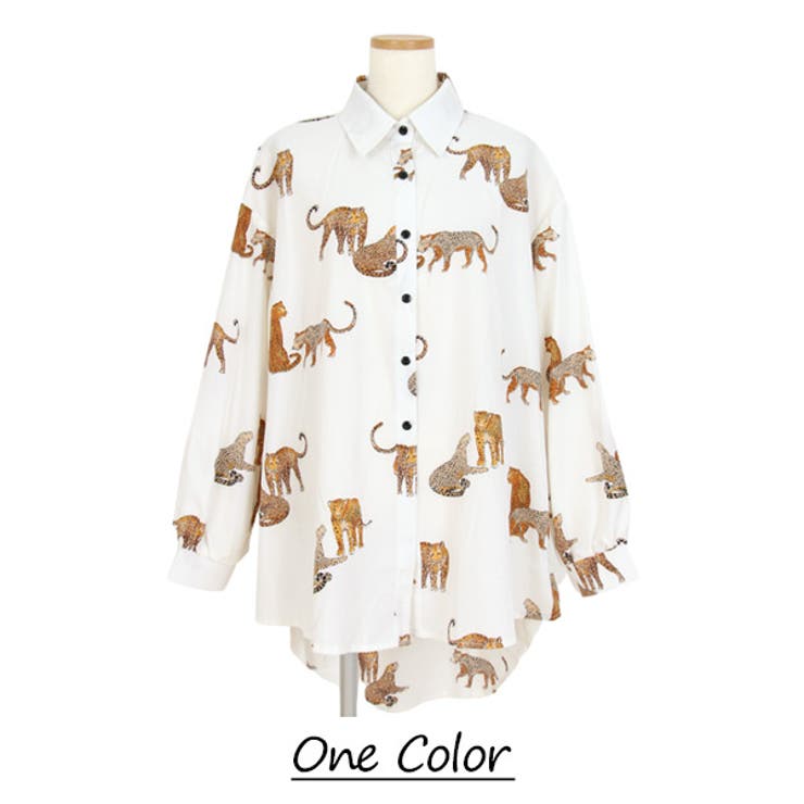 柄シャツ レオパード柄 ロングシャツ[品番：DCTW0003632