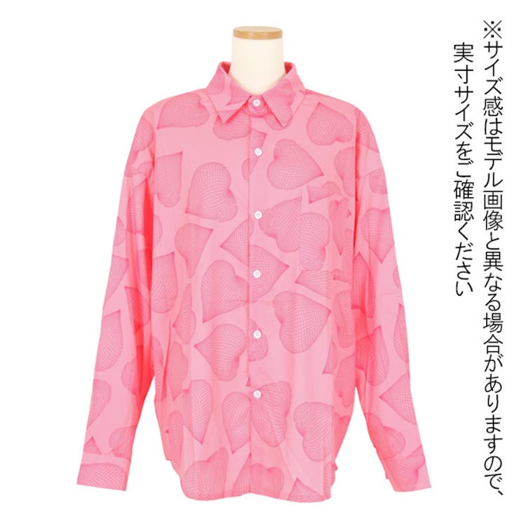 柄シャツ ハート柄 ビッグシルエット[品番：DCTW0003670]｜Decorative