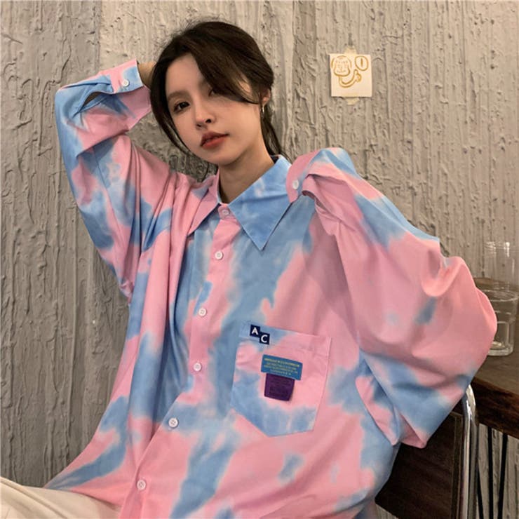 柄シャツ タイダイ柄 ビッグシャツ[品番:DCTW0003744 柄シャツ タイダイ柄 ビッグシャツ[品番:DCTW0003744