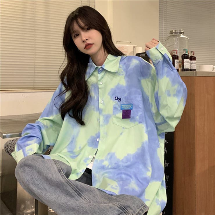 柄シャツ タイダイ柄 ビッグシャツ[品番:DCTW0003744 柄シャツ タイダイ柄 ビッグシャツ[品番:DCTW0003744