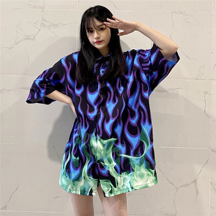 柄シャツ 炎柄 ファイヤー柄[品番：DCTW0003969]｜Decorative