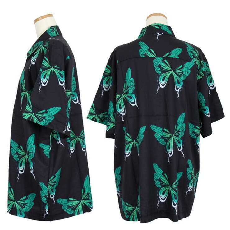 柄シャツ バタフライ柄 グリーン×ブラック | Decorative  | 詳細画像8 