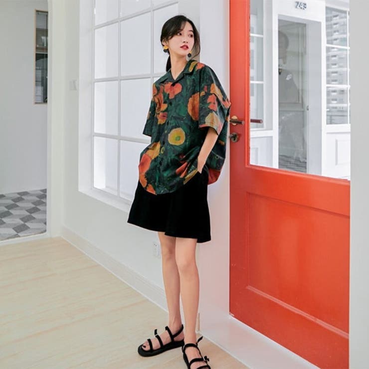 柄シャツ ボタニカル柄 オープンカラーシャツ[品番：DCTW0004011