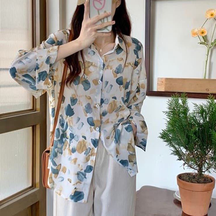 柄シャツ ボタニカル柄 イチョウ柄[品番：DCTW0004320