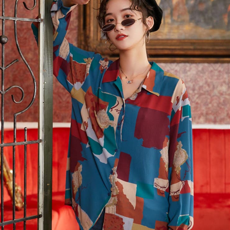 柄シャツ オープンカラーシャツ コラージュ風 | Decorative  | 詳細画像3 