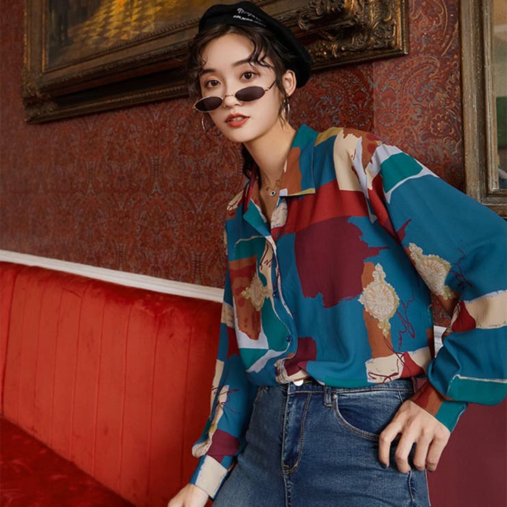 柄シャツ オープンカラーシャツ コラージュ風 | Decorative  | 詳細画像5 