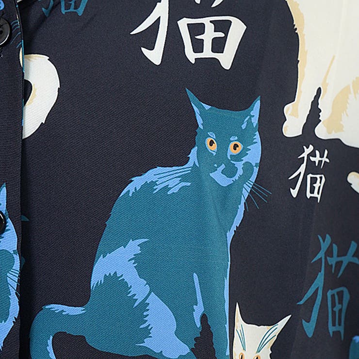 柄シャツ 猫 キャット[品番：DCTW0004406]｜Decorative