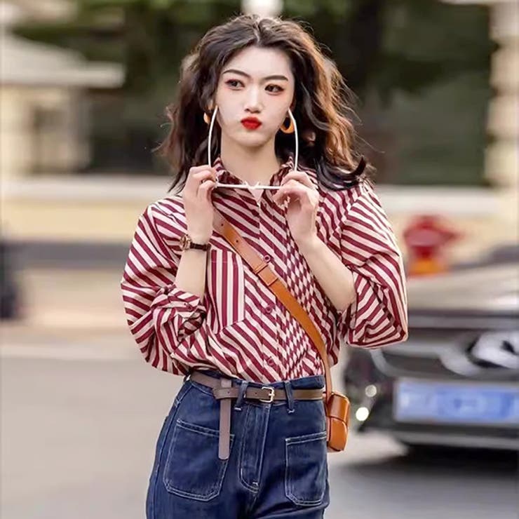 有名な高級ブランド 柄シャツ 変形[品番：DCTW0004488]｜Decorative ストライプ トップス