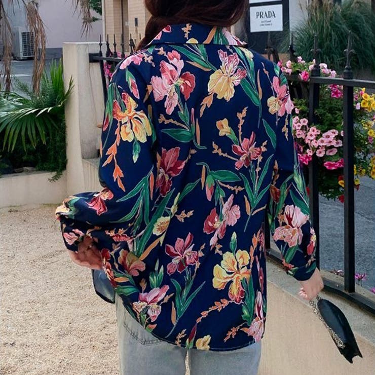柄シャツ 花柄 ネイビー[品番：DCTW0004526]｜Decorative
