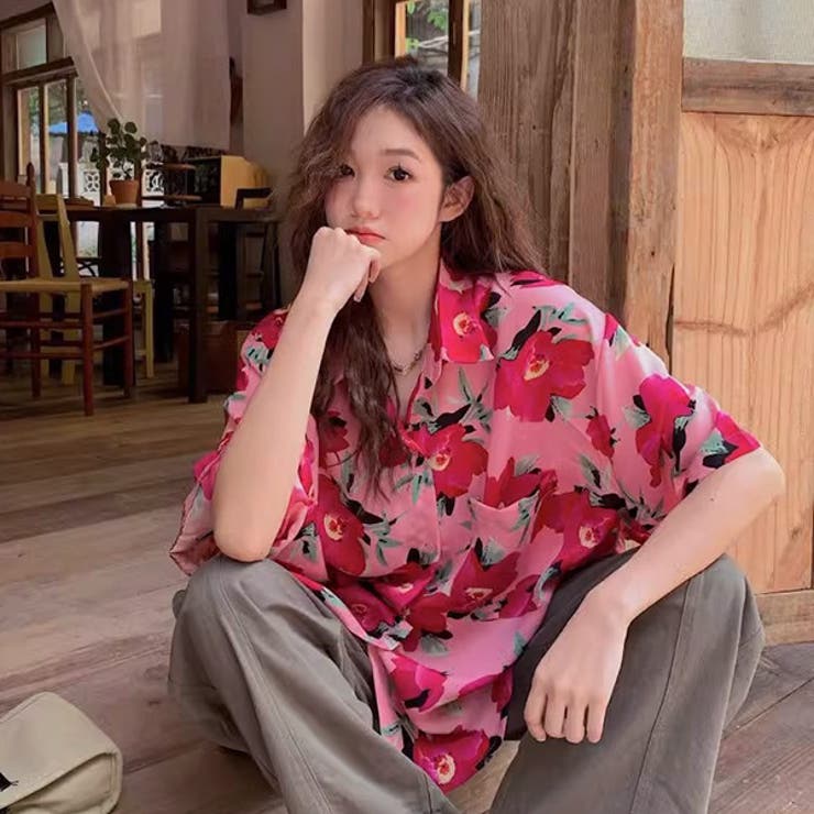 柄シャツ 花柄 ピンク[品番：DCTW0004588]｜Decorative