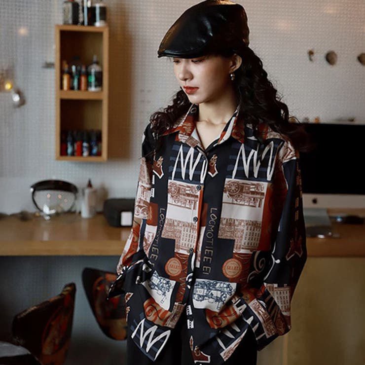 柄シャツ 街並み柄 ヴィンテージ[品番：DCTW0004613]｜Decorative