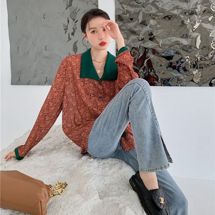 柄シャツ バイカラー スクエア襟 | Decorative  | 詳細画像2 