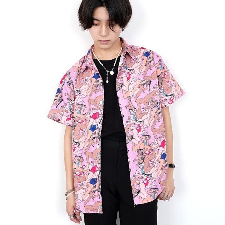 柄シャツ ふっくら水着ガールのピンクシャツ ダンス[品番：DCTW0003122