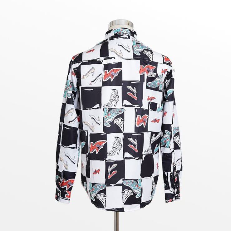 柄シャツ ハイヒール柄 ブロックチェック柄[品番：DCTW0003344