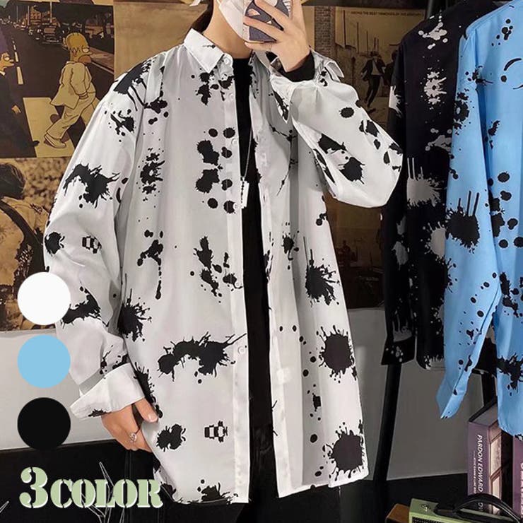 柄シャツ スプラッシュインク柄 長袖[品番：DCTW0003716