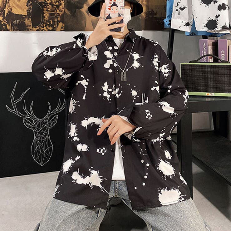 DRIES VAN NOTEN インクスプラッター ペイント 長袖シャツ 総柄 DRIES VAN NOTEN インクスプラッター ペイント 長袖シャツ 総柄 柄