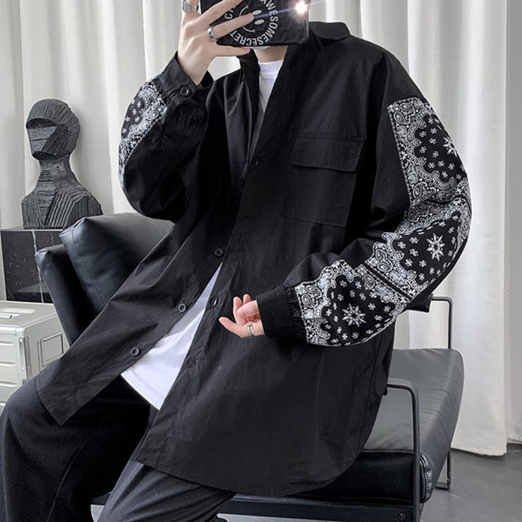定番の冬ギフト 柄シャツ バンダナ柄 袖プリント[品番：DCTW0003715 トップス
