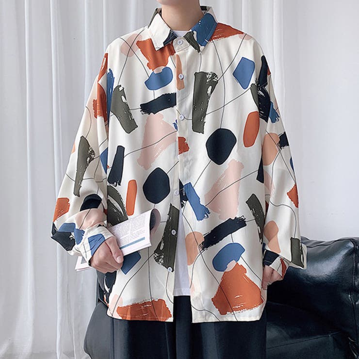 柄シャツ レトロカラー ペイント[品番：DCTW0003731]｜Decorative
