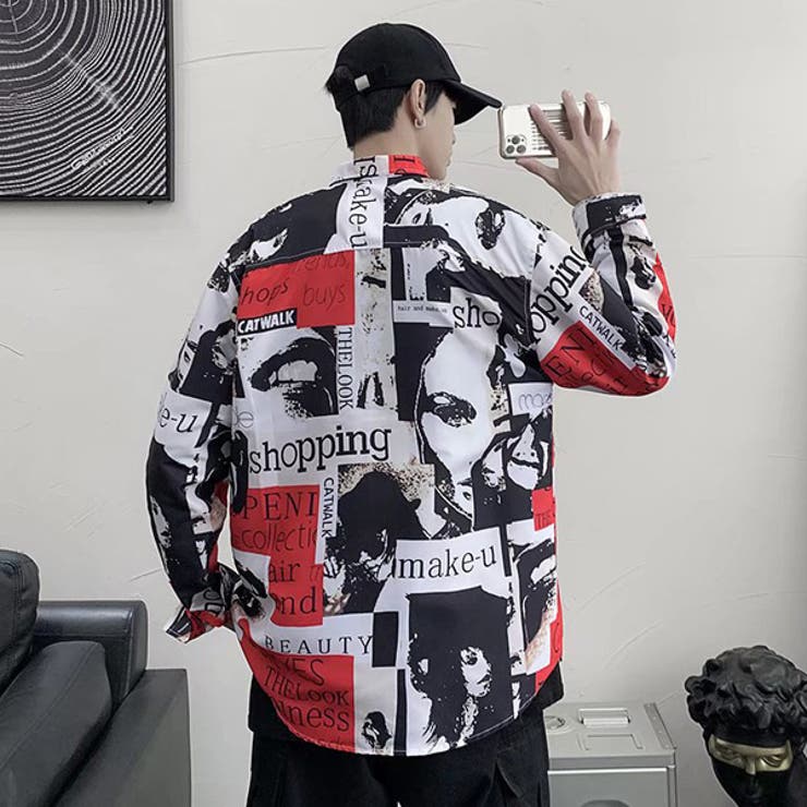 柄シャツ フォトコラージュ プリント