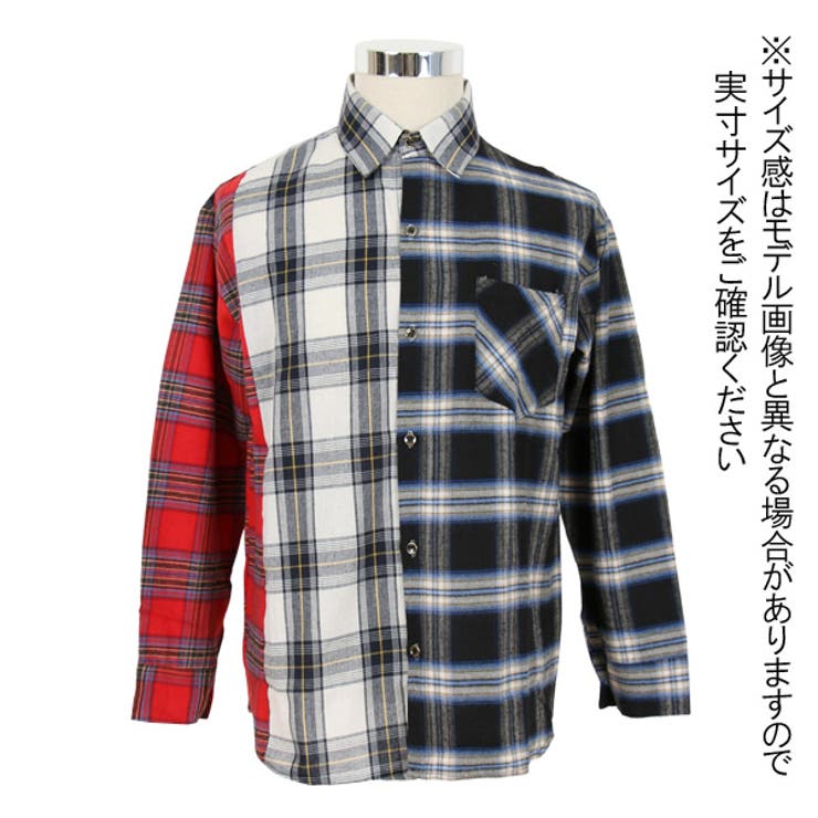 柄シャツ チェック柄 アシンメトリー[品番：DCTW0003755