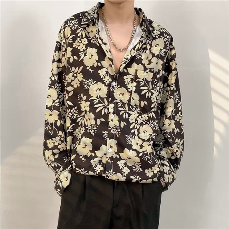 柄シャツ フラワー柄 ブラック×ベージュ | Decorative  | 詳細画像1 