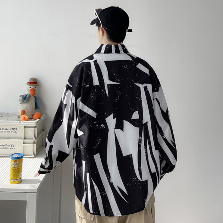 柄シャツ ブラック×ホワイト モノトーン | Decorative  | 詳細画像5 