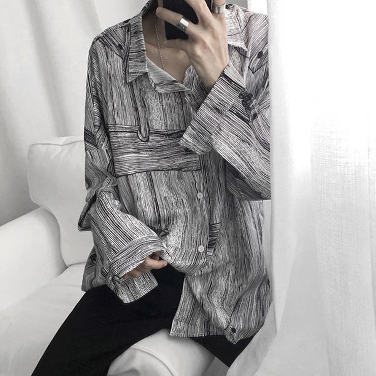 柄シャツ モノクロアート 木目調 | Decorative  | 詳細画像7 