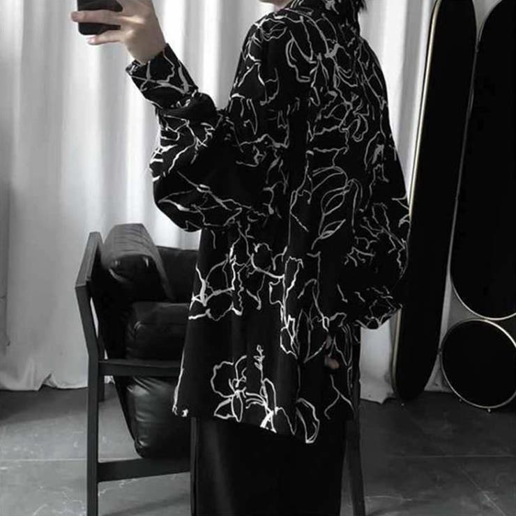 柄シャツ モノトーンアート サテンシャツ | Decorative  | 詳細画像6 