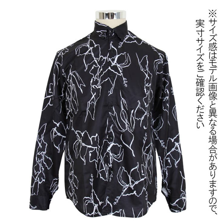柄シャツ モノトーンアート サテンシャツ[品番：DCTW0004067
