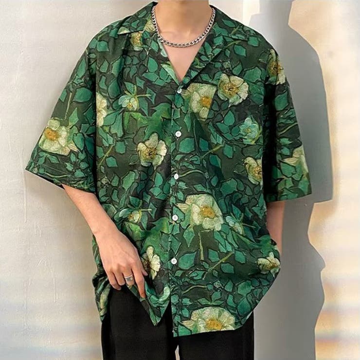 柄シャツ ボタニカル柄 オープンカラー[品番：DCTW0004093