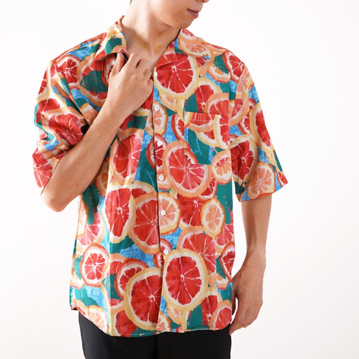 柄シャツ グレープフルーツ柄 シトラス柄[品番：DCTW0004113