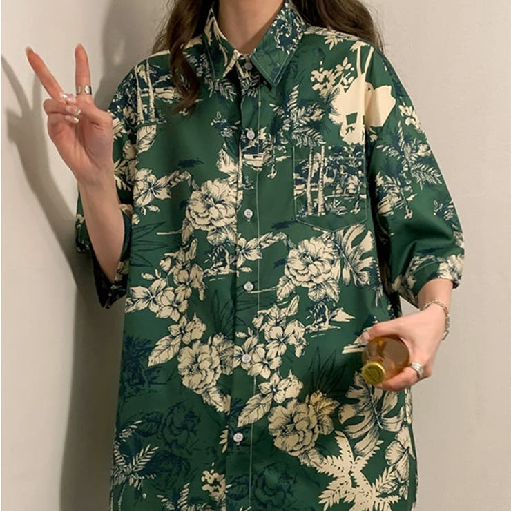 名作 希少 SAINTLAURENT エディ期 ハイビスカス柄 半袖シャツ 39 柄シャツ ハイビスカス柄 半袖シャツ[品番：DCTW0004102]｜Decorative