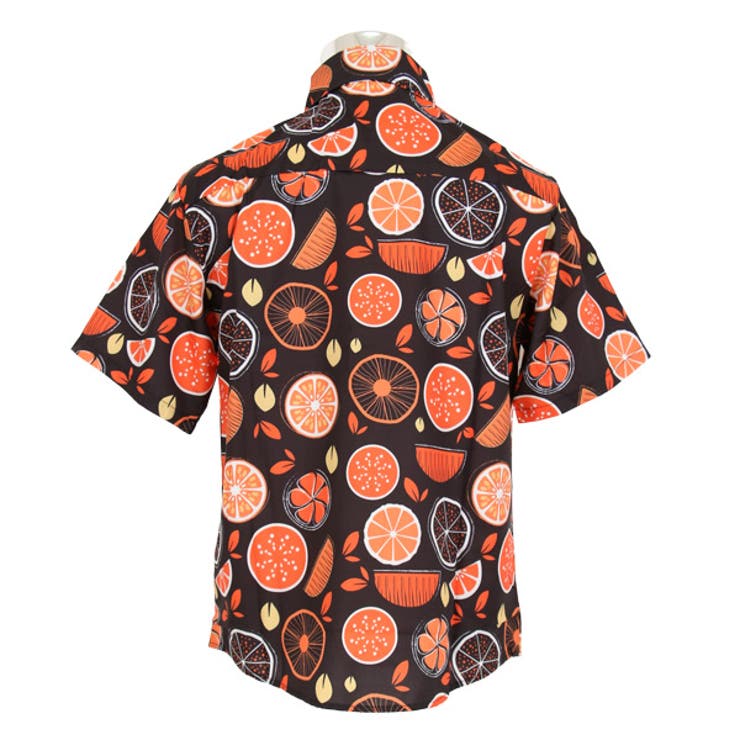 お得な情報満載 柄シャツ オレンジ柄 半袖シャツ[品番：DCTW0004129 トップス