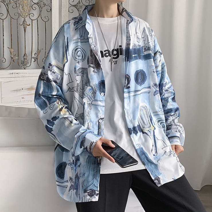 アートシャツ・ART Print Shirt・ヨーロッパ購入革ヒモタグ付きXXL 柄シャツ アート エジプト[品番：DCTW0004317]｜Decorative