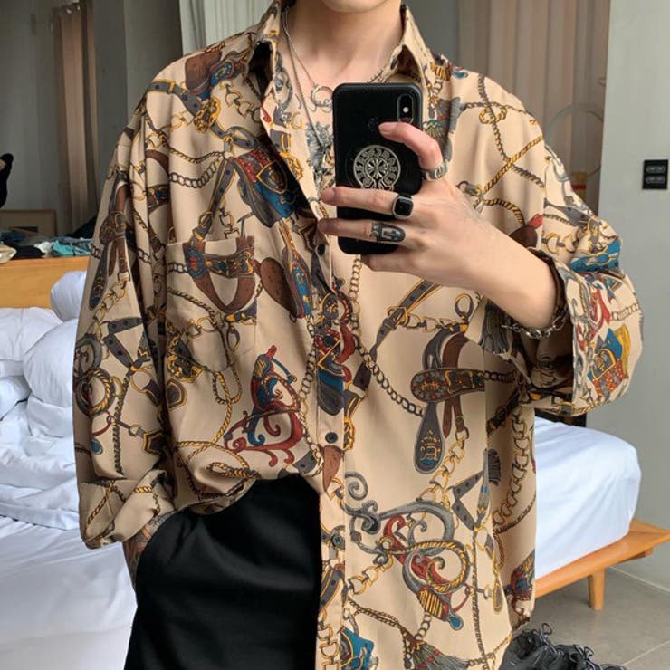 柄シャツ チェーンベルト柄 長袖シャツ[品番:DCTW0004316 柄シャツ チェーンベルト柄 長袖シャツ[品番:DCTW0004316