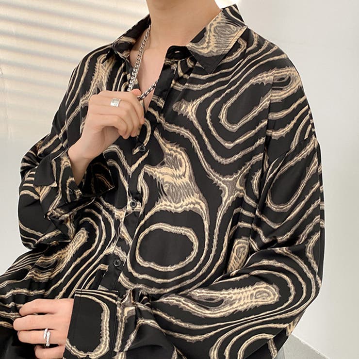 柄シャツ マーブル柄 長袖シャツ[品番：DCTW0004174