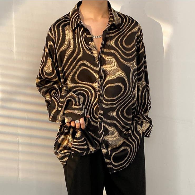 ホットプレート セール 柄シャツ マーブル柄 長袖シャツ[品番：DCTW0004174 トップス