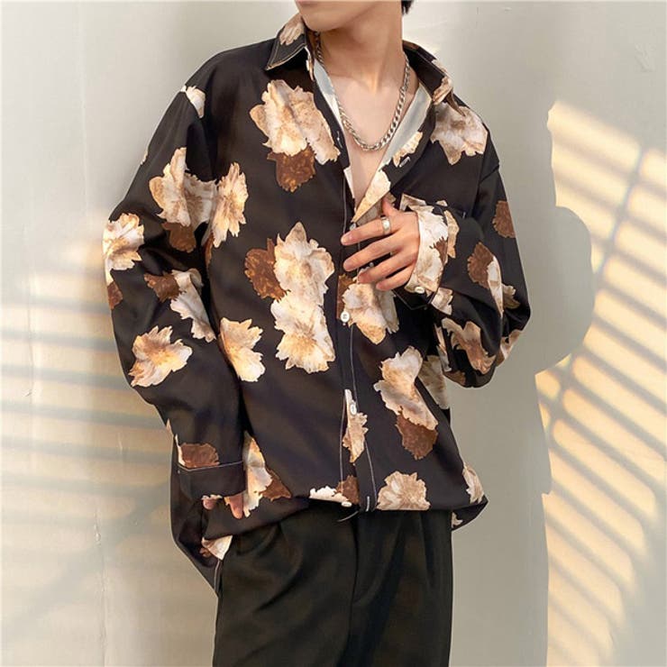 柄シャツ フラワー柄 ブラック[品番：DCTW0004301]｜Decorative
