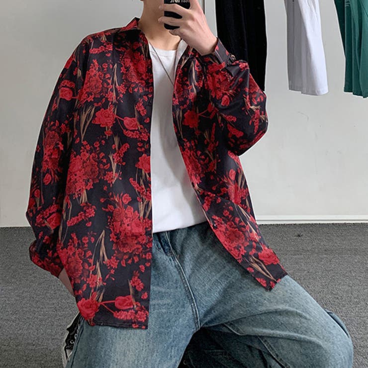 新品】デザインシャツ 総柄 ヴィンテージ レトロ 花柄 アート