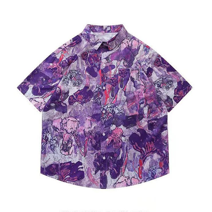 長袖総柄シャツ ビンテージ 奇抜カラー パープル 紫 レア古着