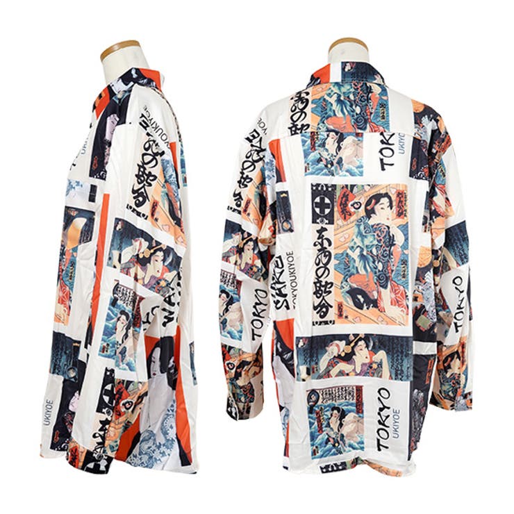 【レアな逸品　粋ですね】カールヘルム　歌舞伎　浮世絵　和柄　半袖シャツ　Mサイズ sakurastyle_kkd-m22431