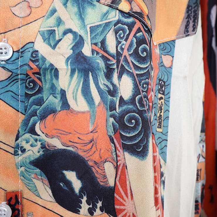 ヴィンテージ 日本製 総柄 花柄 シャツブラウス 半袖 オレンジ LL 柄