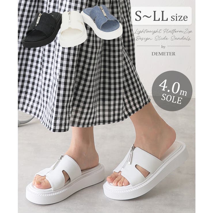 【25年春夏新作】軽量厚底 フロントジップ スライドサンダル | DEMETER | 詳細画像1 